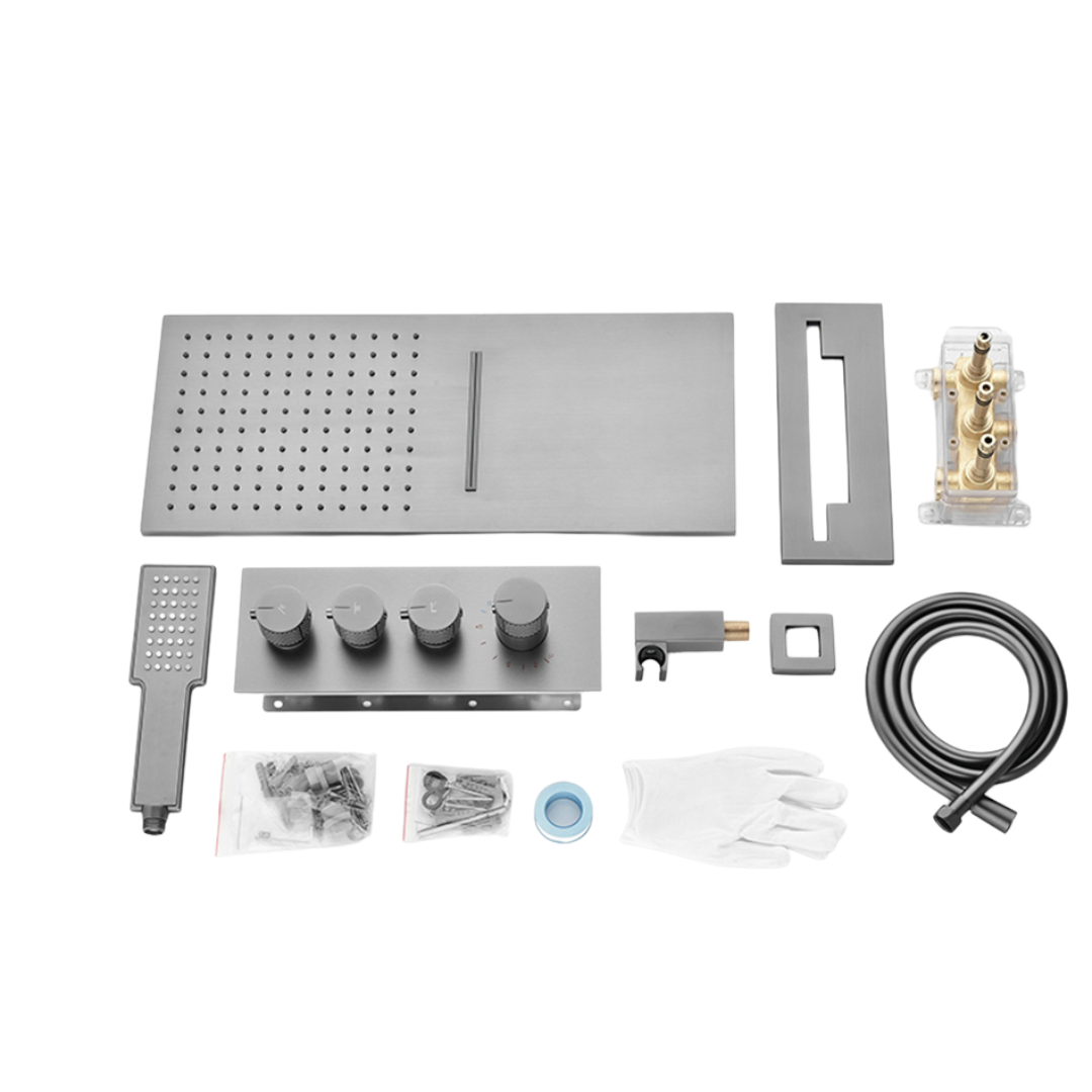 Ensemble de douche à effet pluie encastré thermostatique Isabella - Cascade - Gris gunmetal