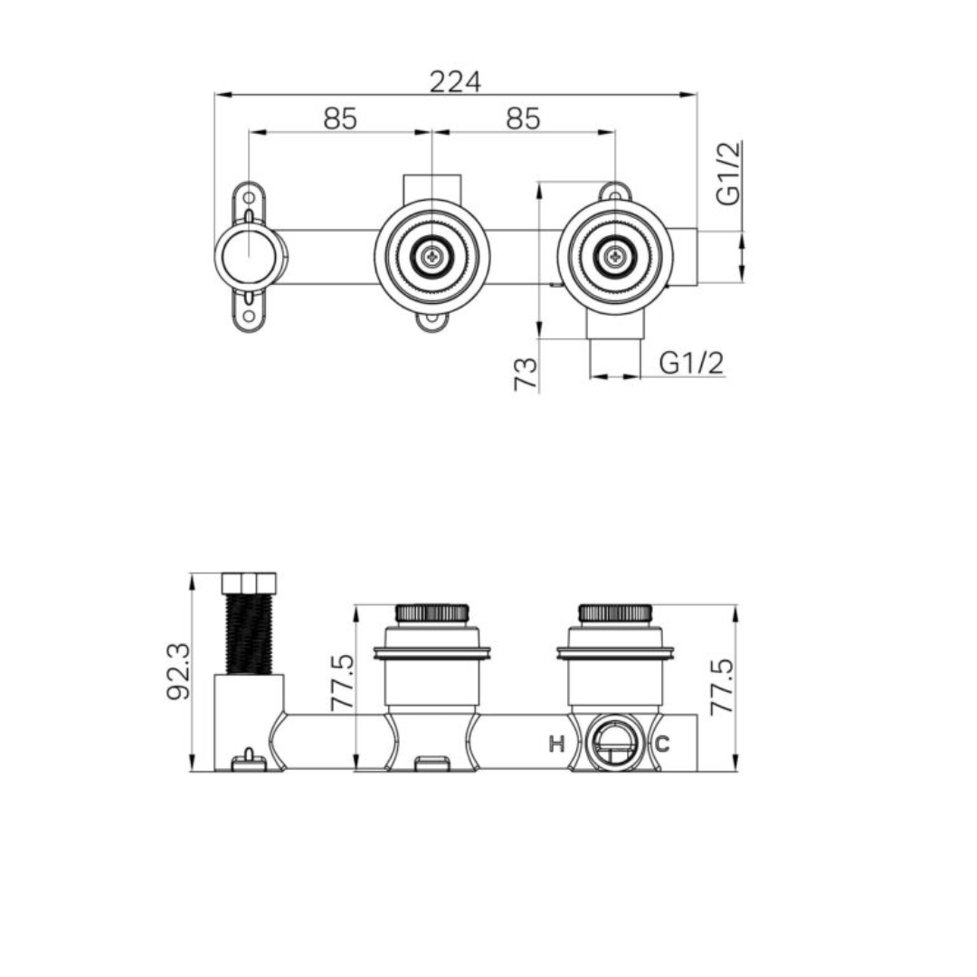 Inbouw douchemengkraan – Sorrento – Carrara – Staafhanddouche – Zonder achterplaat – Brushed gold