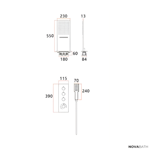 Ensemble de douche à effet pluie encastré thermostatique Isabella - Cascade - Gris gunmetal