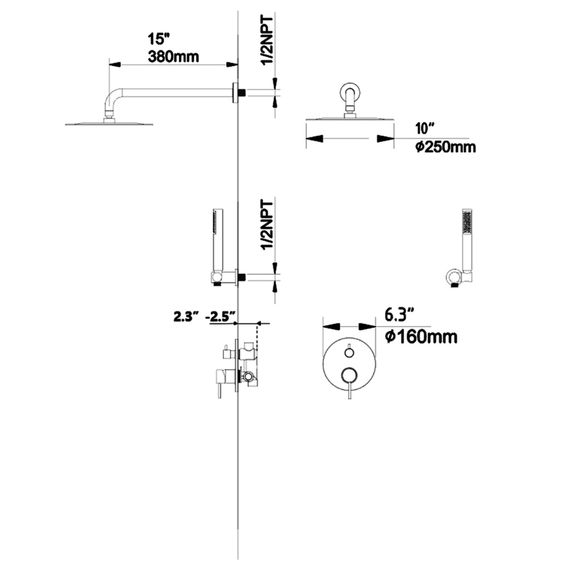 Inbouw Regendoucheset Vincent – Staafhanddouche – Brushed Gold