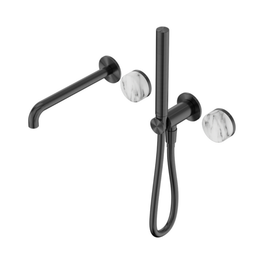 Inbouw badmengkraan Sorrento - Arabescato Corchia - Staafhanddouche en uitloop - Zonder achterplaat - Gun metal grey