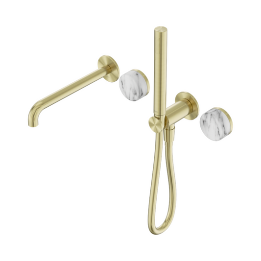 Inbouw badmengkraan Sorrento - Arabescato Corchia - Staafhanddouche en uitloop - Zonder achterplaat - Brushed gold