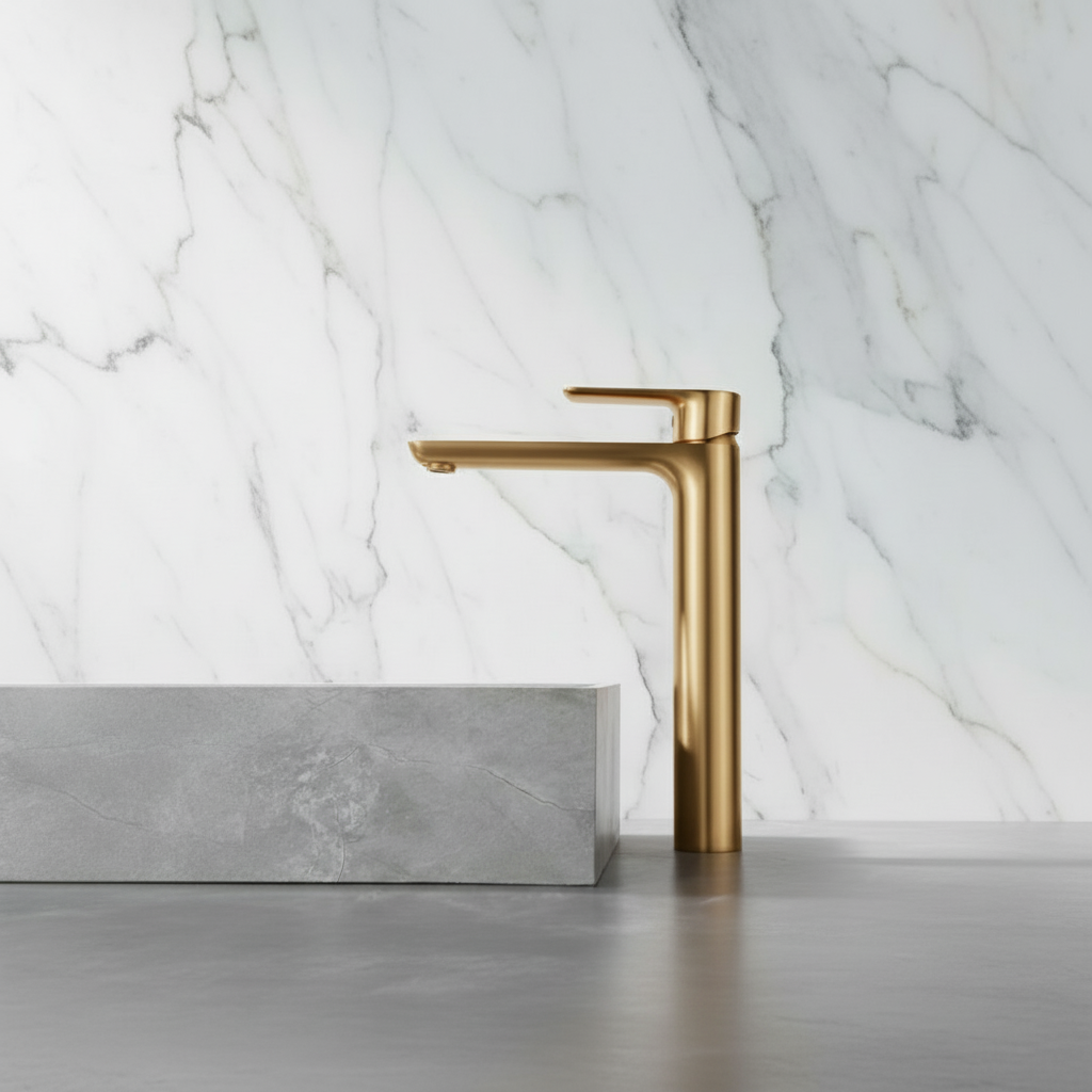 Robinet de baignoire indépendant Lisandro – Sortie d'eau en cascade – Nickel brossé