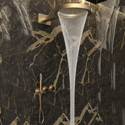 Thermostatische Inbouw Regendoucheset Marino – Digitale Regeling - Waterval & Staafhanddouche – Brushed Gold
