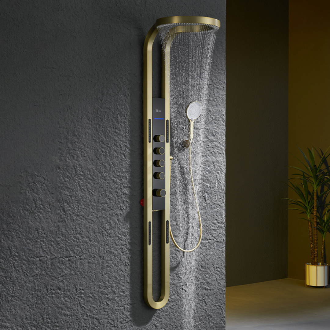 Thermostatisch Douchepaneel Marcelo – Digitale Display - Brushed gold