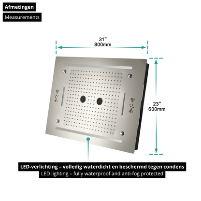 6-in-1 Thermostatische Inbouw Regendoucheset Marino – Bluetooth & Speakers – LED Verlichting – Massagejets - Brushed nickel