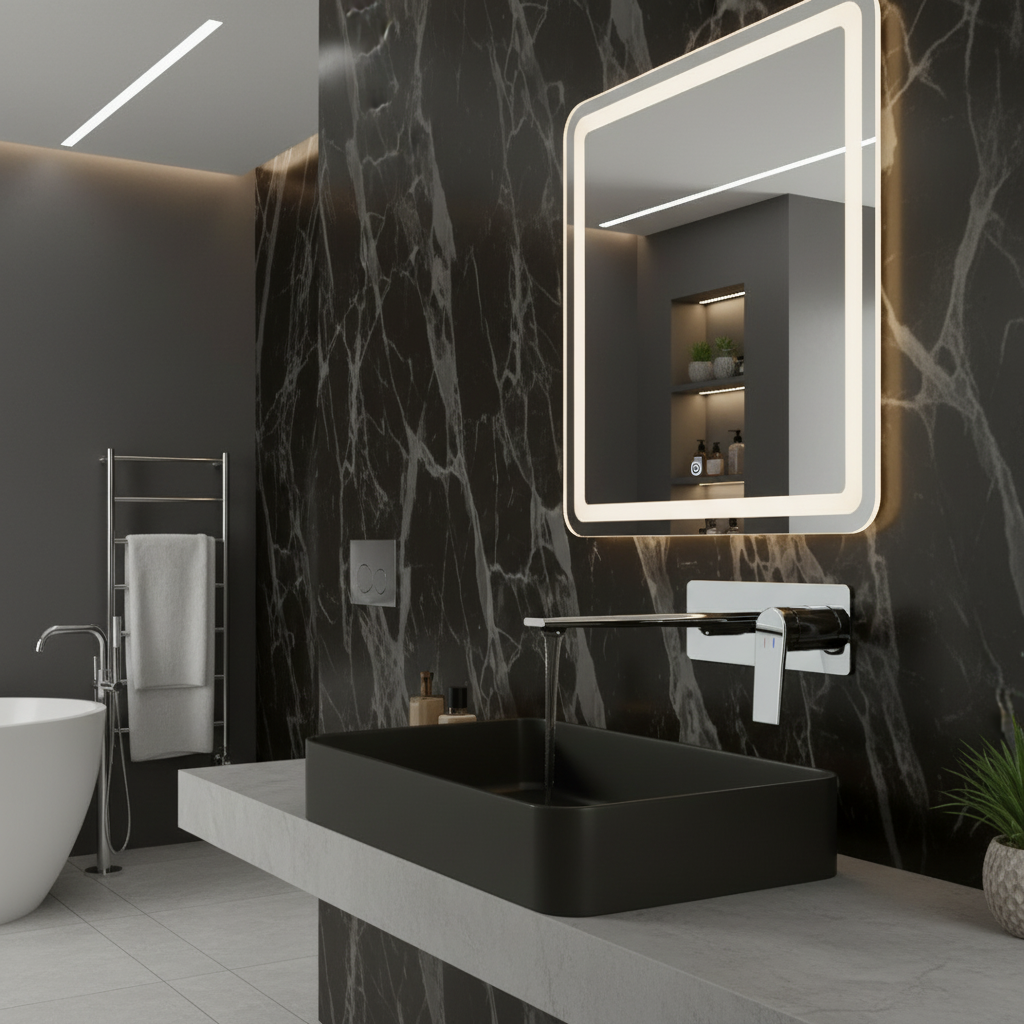 Robinet de baignoire indépendant Lisandro – Sortie d'eau en cascade – Nickel brossé