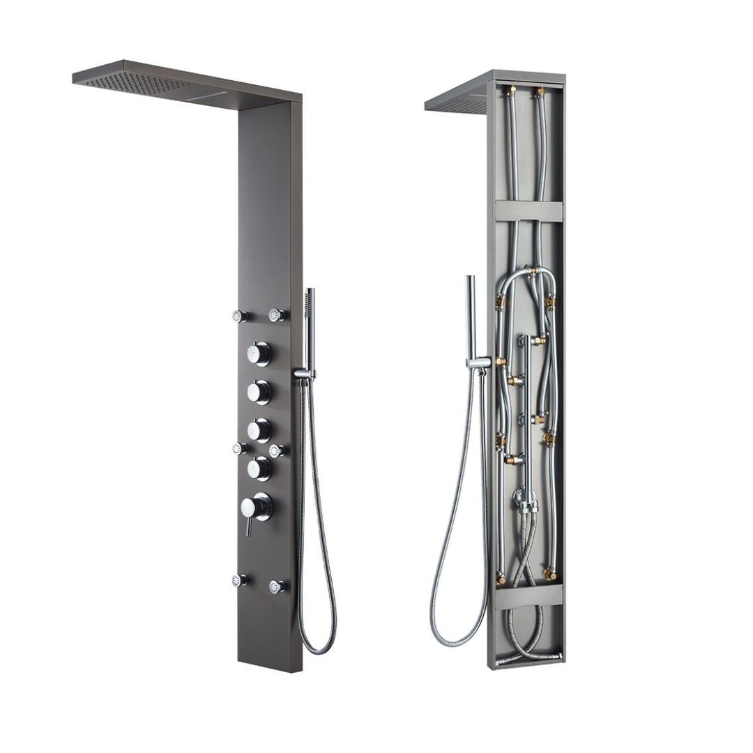 Douchepaneel – Manuel – Waterval – Massagejets – Gunmetal grey, chrome