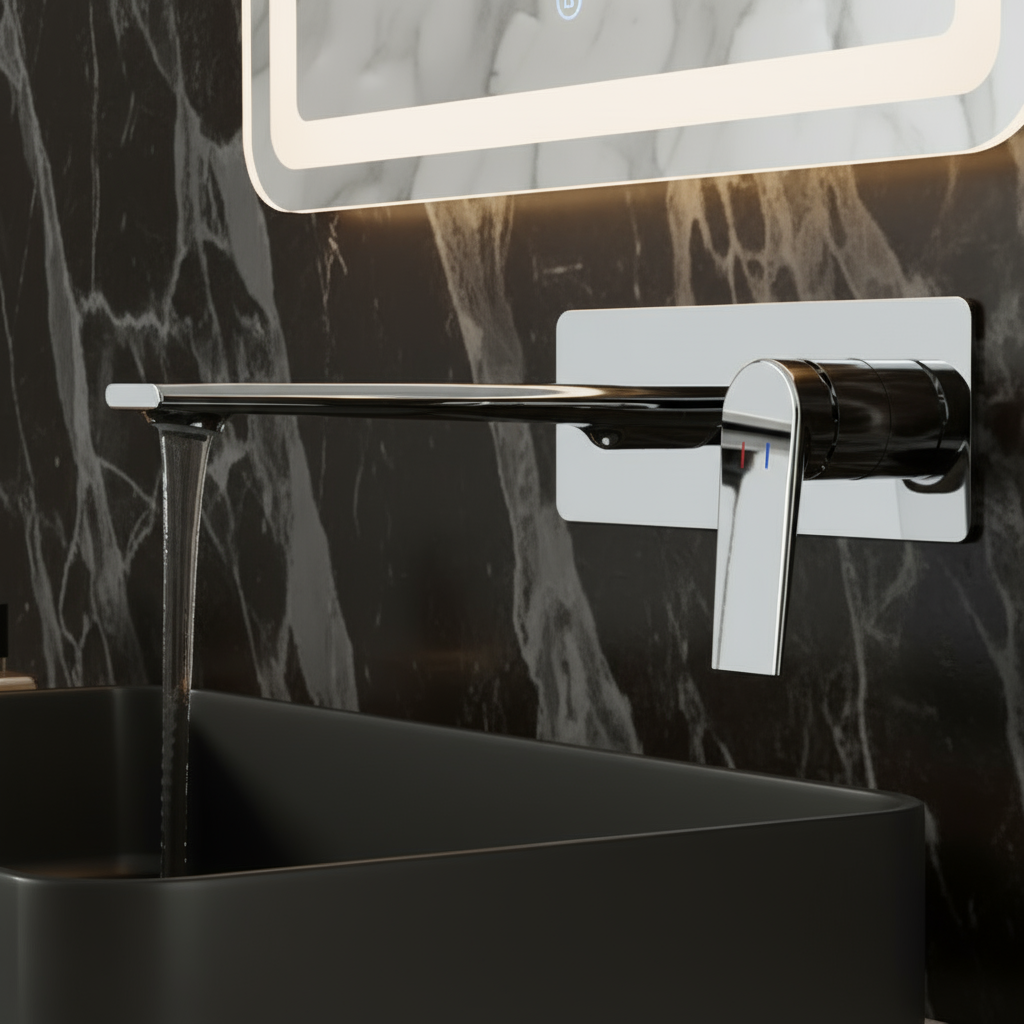 Robinet de baignoire indépendant Lisandro – Sortie d'eau en cascade – Nickel brossé