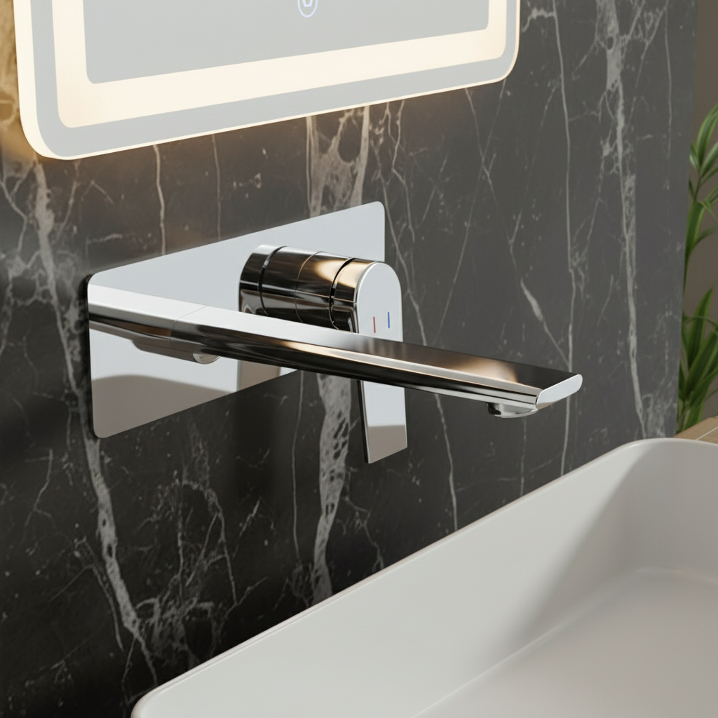 Robinet de baignoire indépendant Lisandro – Sortie d'eau en cascade – Nickel brossé