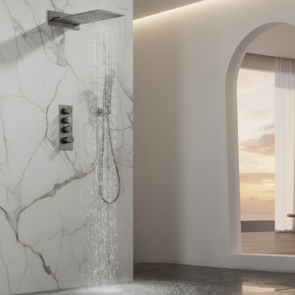 Thermostatische Inbouw Regendoucheset Isabella - Waterval - Gunmetal grey