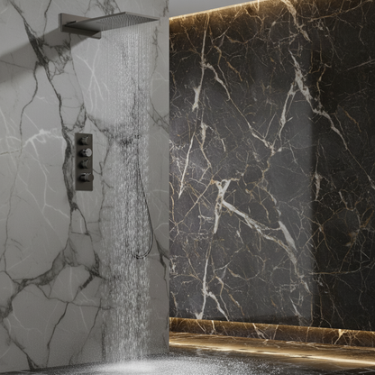 Thermostatische Inbouw Regendoucheset Isabella - Waterval - Gunmetal grey