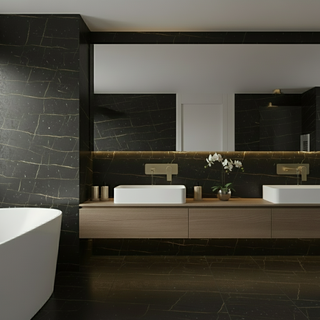 Robinet de baignoire indépendant Lisandro – Sortie d'eau en cascade – Nickel brossé