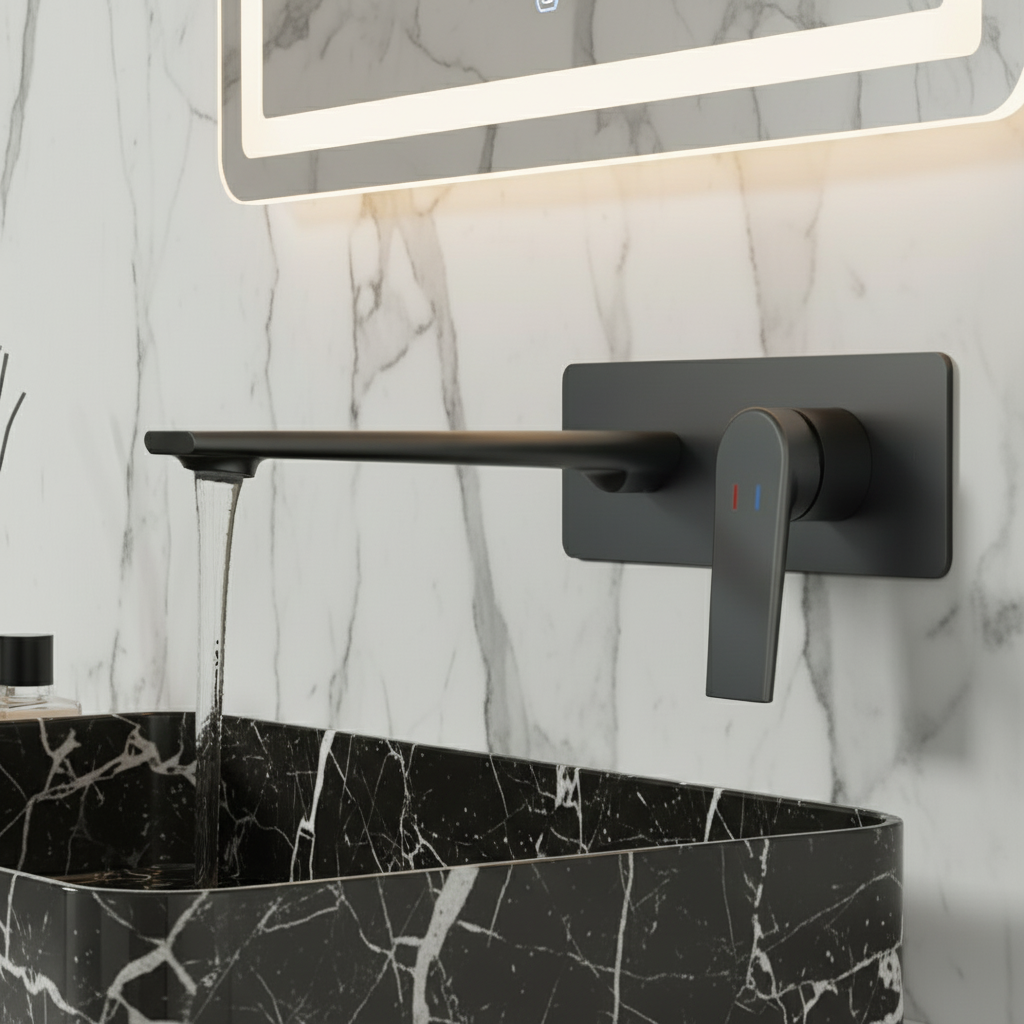 Robinet de baignoire indépendant Lisandro – Sortie d'eau en cascade – Nickel brossé