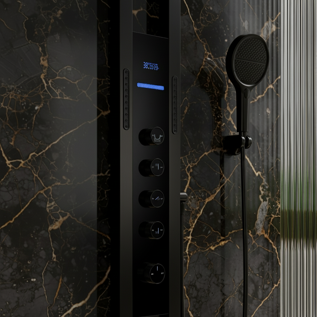 Panneau de douche thermostatique Marcelo – Affichage numérique - Noir mat