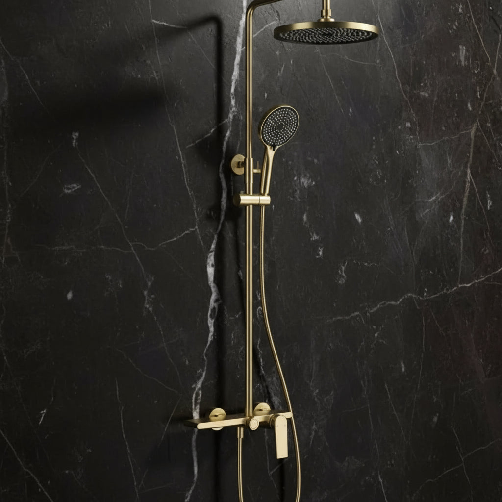 Opbouw regendoucheset Cynthia - Brushed gold - 130 × 35 × 25 cm