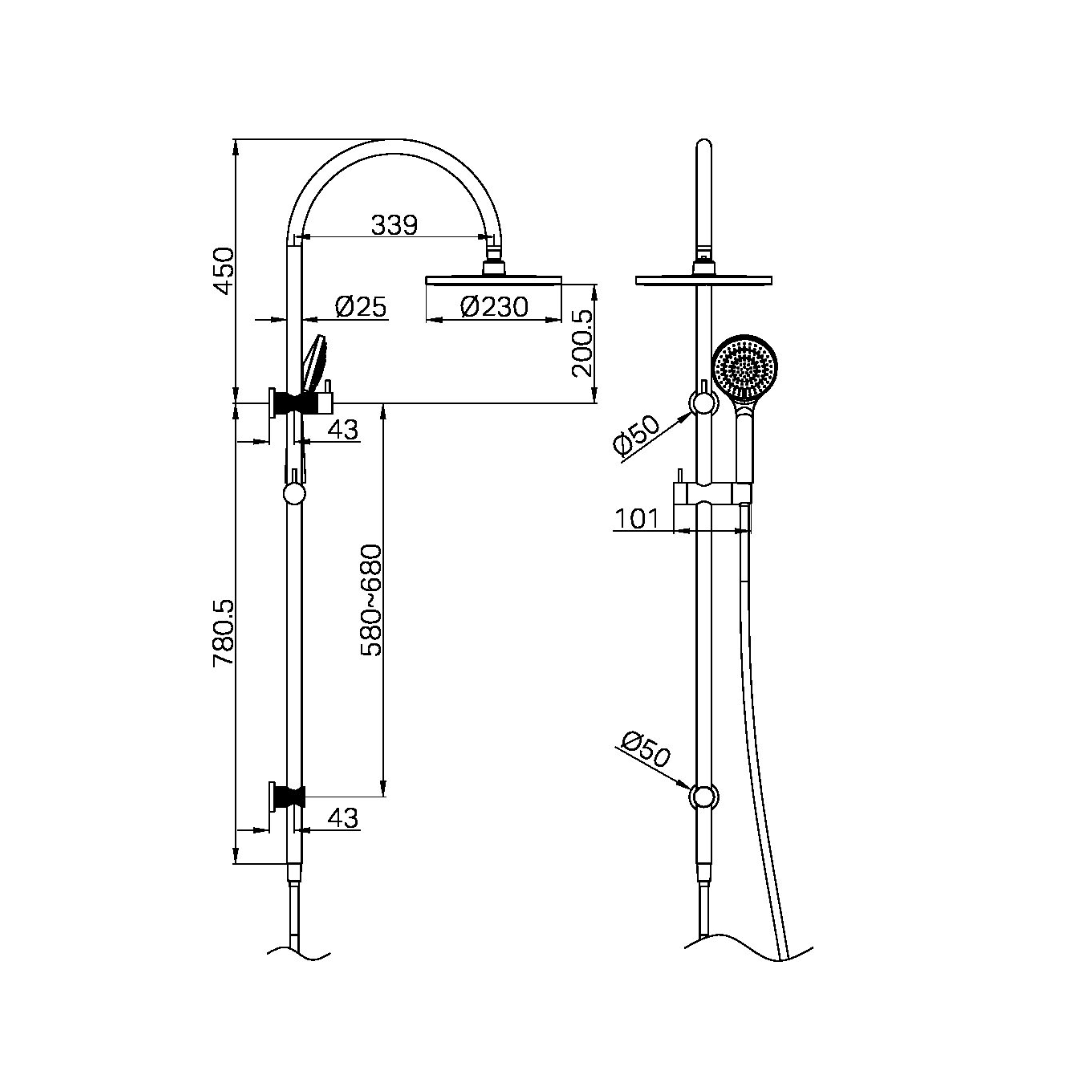 Regendoucheset Valencia – Brushed Nickel - Air shower II - Met inbouwmengkraan
