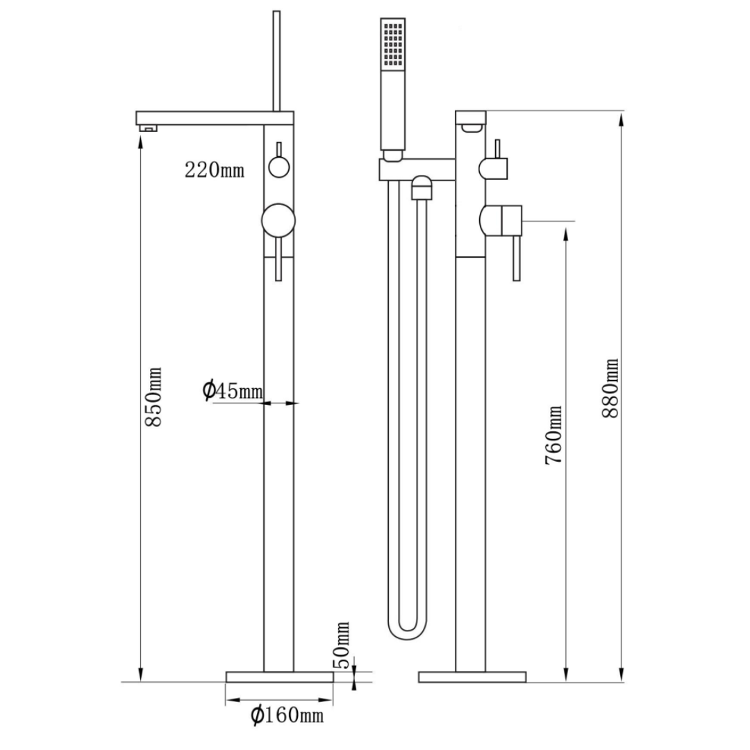 Vrijstaande badkraan Emilia - Matte black - 88 × 22 × 16 cm