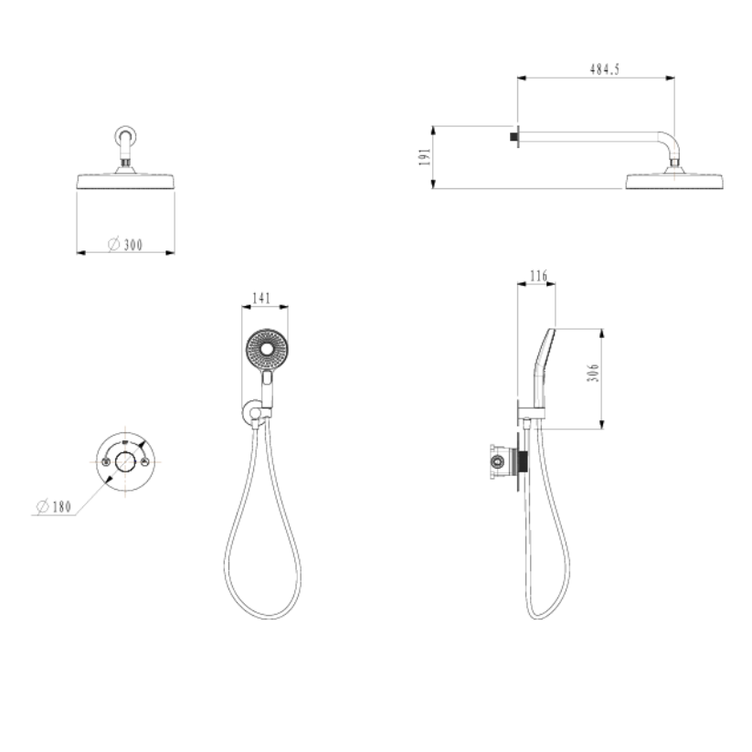 Ensemble de douche à effet pluie encastré Amalia - Or brossé