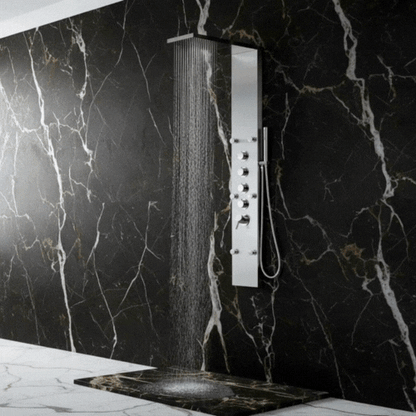 Robinet de baignoire indépendant Lisandro – Sortie d'eau en cascade – Nickel brossé