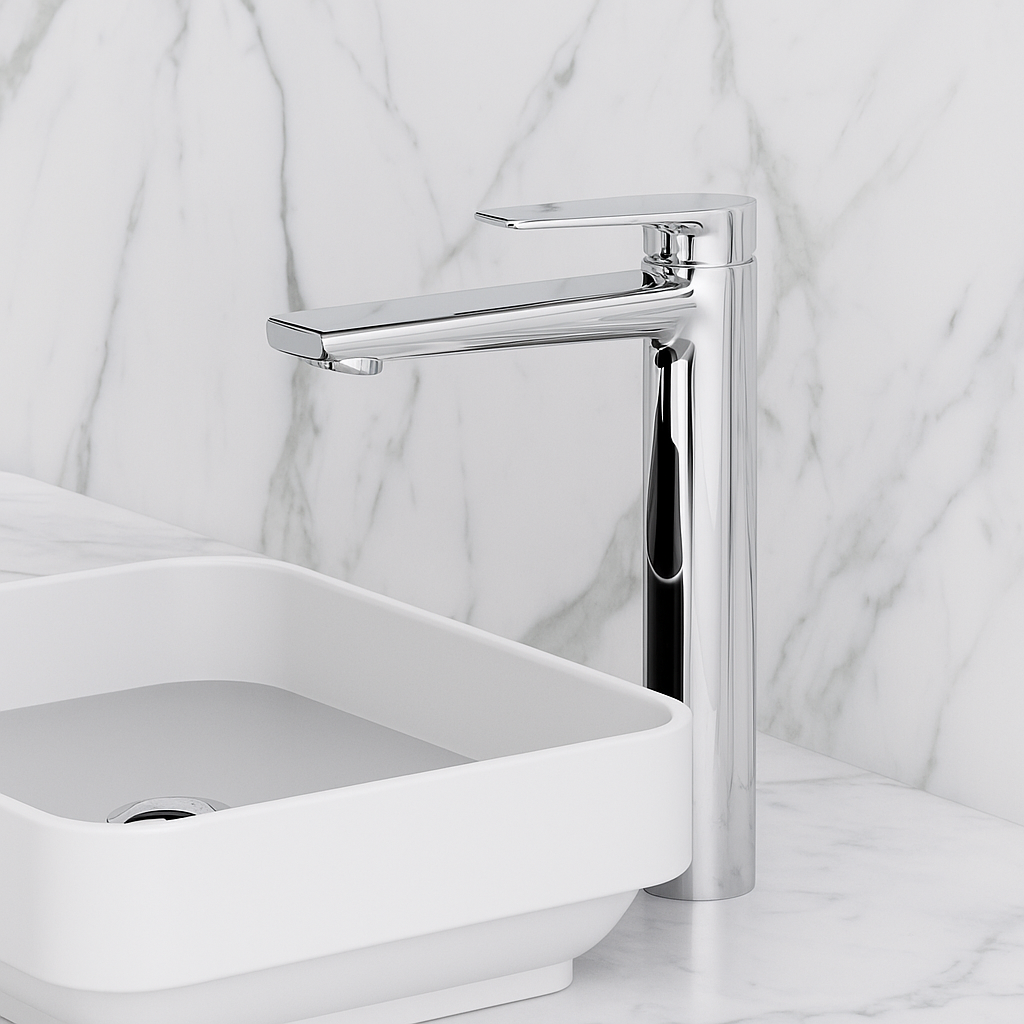 Robinet de baignoire indépendant Lisandro – Sortie d'eau en cascade – Nickel brossé