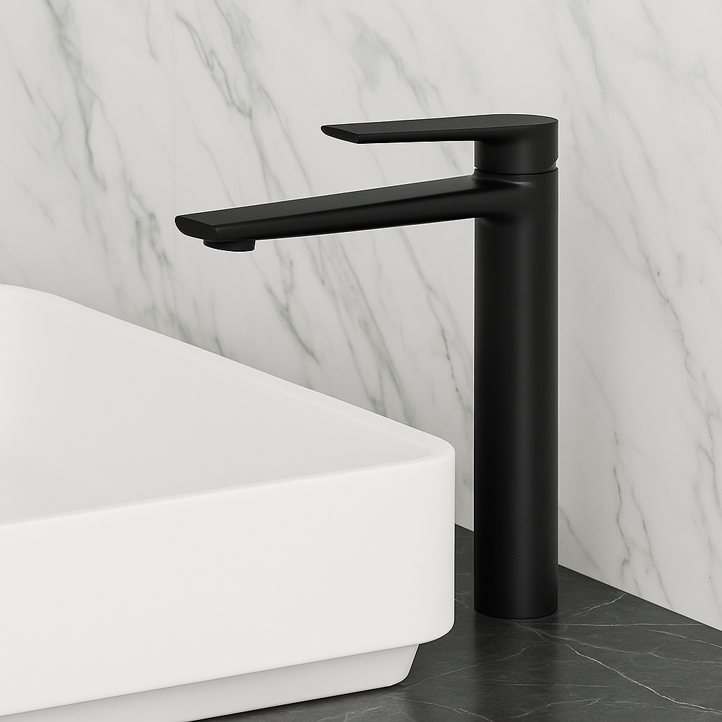 Robinet de baignoire indépendant Lisandro – Sortie d'eau en cascade – Nickel brossé