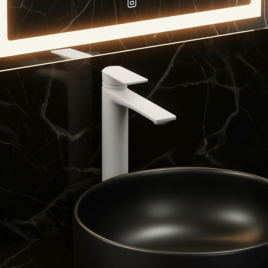 Robinet de baignoire indépendant Lisandro – Sortie d'eau en cascade – Nickel brossé