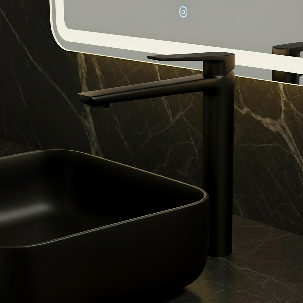 Robinet de baignoire indépendant Lisandro – Sortie d'eau en cascade – Nickel brossé