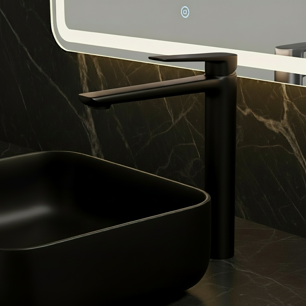 Robinet de baignoire indépendant Lisandro – Sortie d'eau en cascade – Nickel brossé