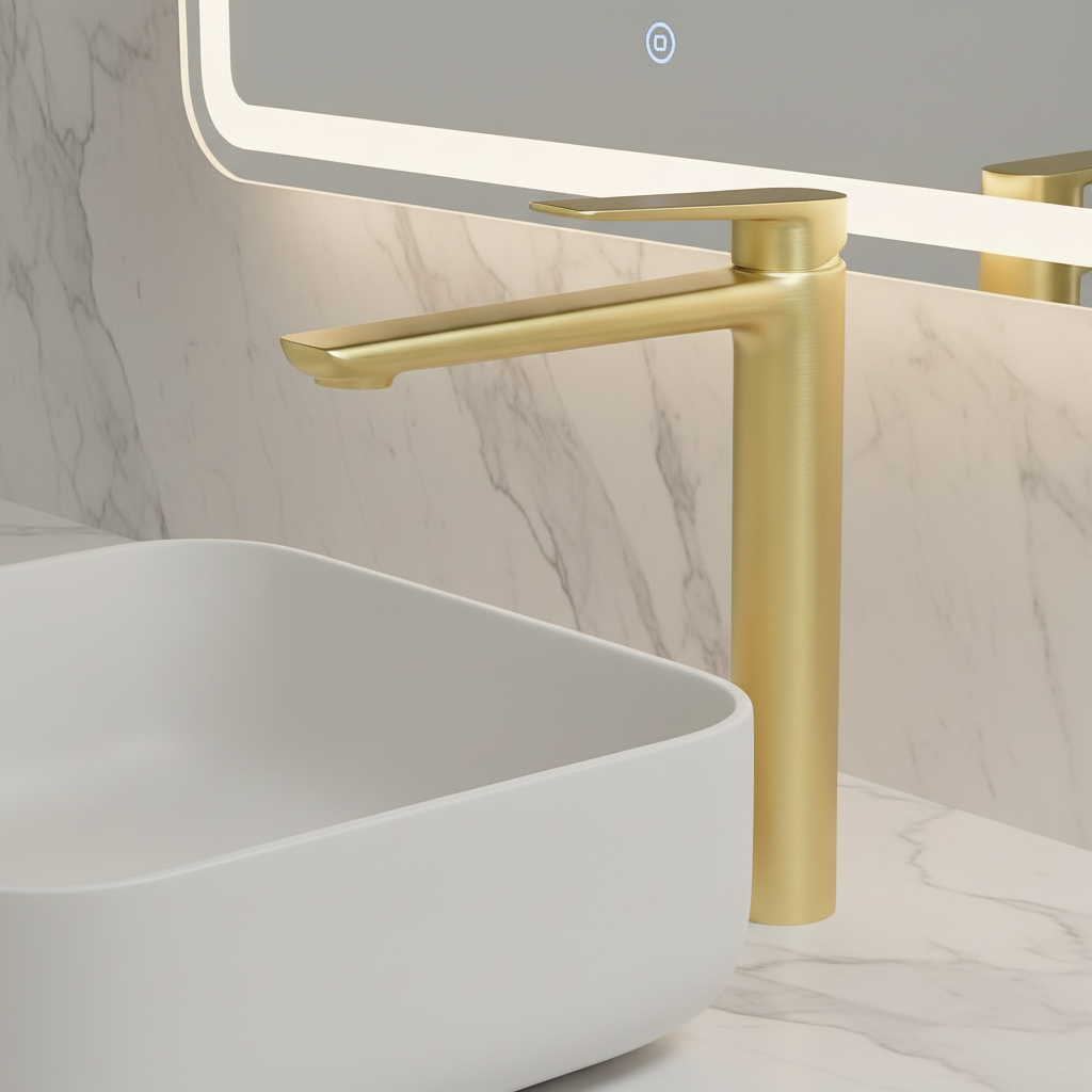 Robinet de baignoire indépendant Lisandro – Sortie d'eau en cascade – Nickel brossé