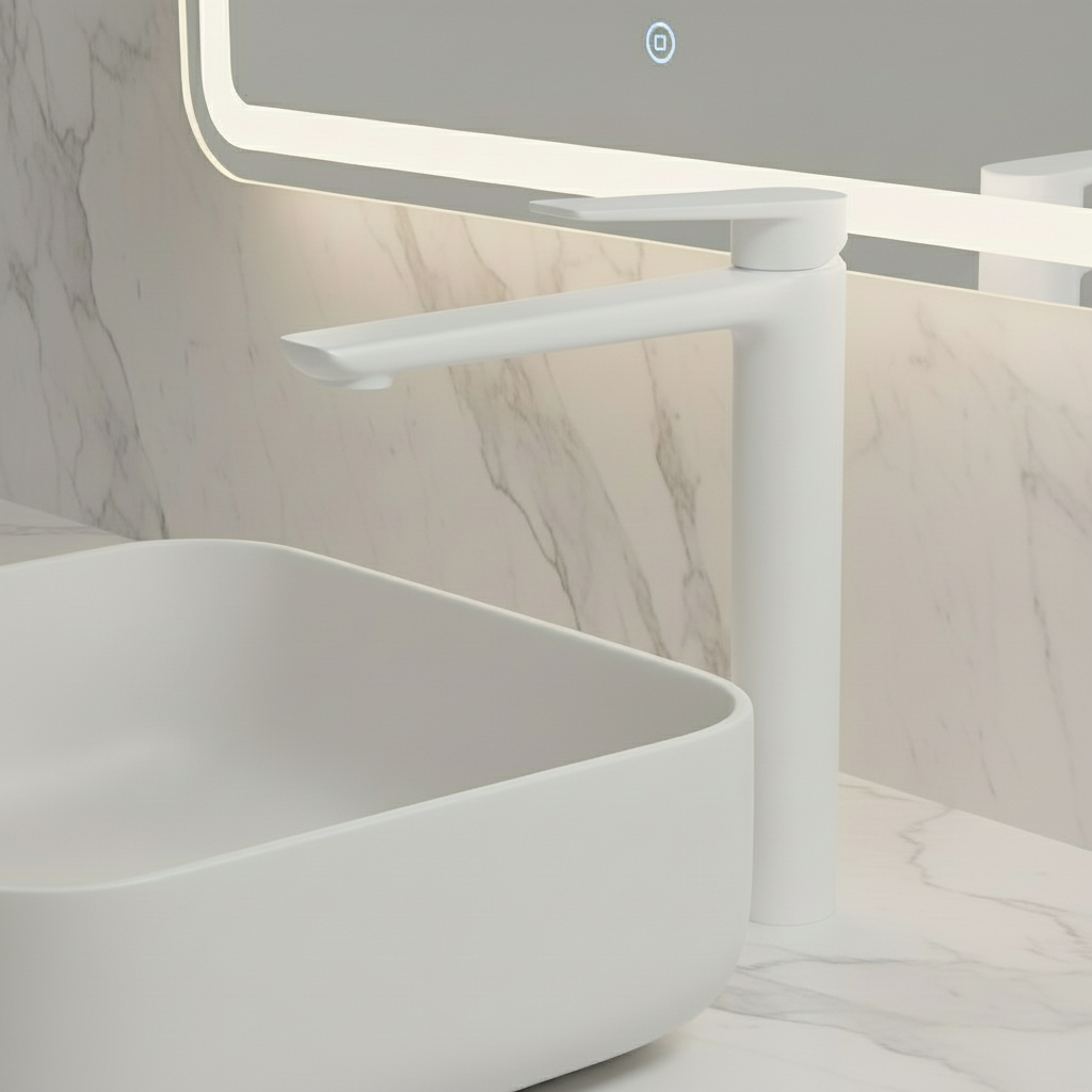 Robinet de baignoire indépendant Lisandro – Sortie d'eau en cascade – Nickel brossé