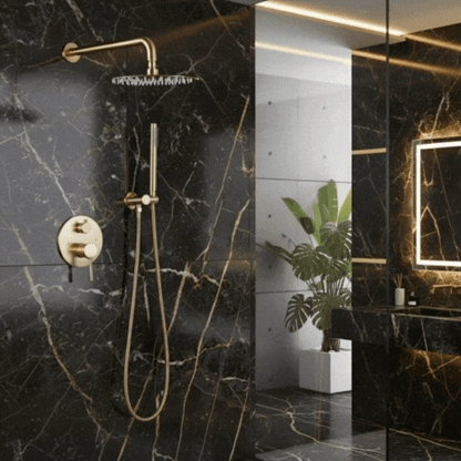 Ensemble de douche encastrée Vincent – Douchette à main – Or brossé