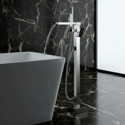 Robinet de baignoire indépendant Lisandro – Sortie d'eau en cascade – Nickel brossé