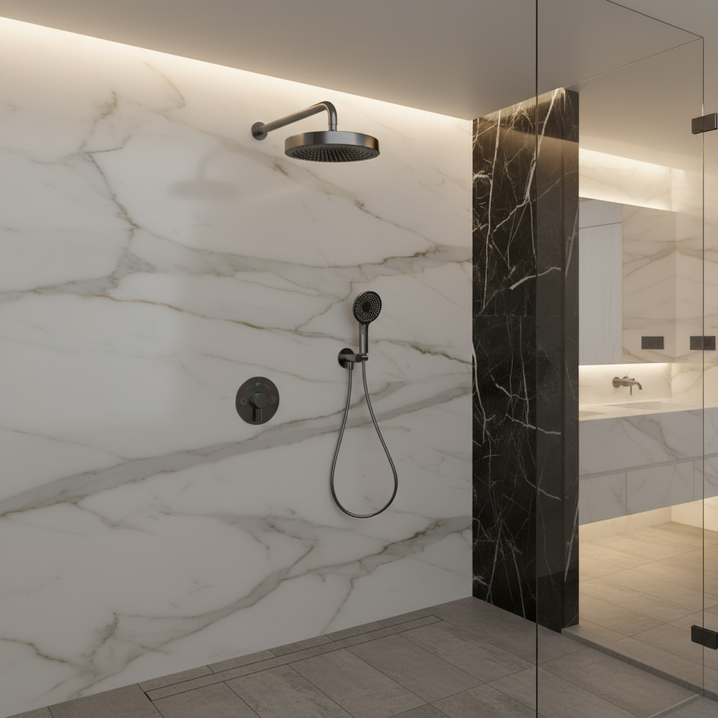 Ensemble de douche à effet pluie encastré Amalia - Gris gunmetal