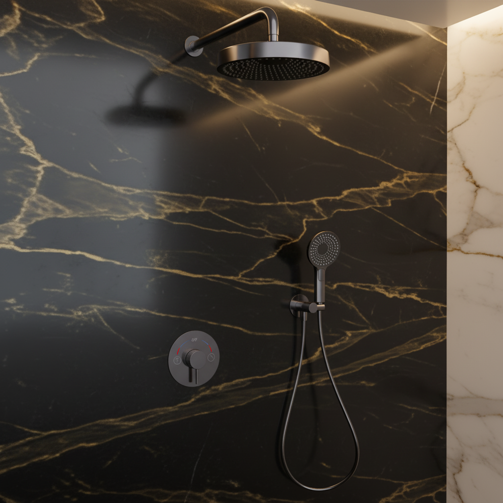 Ensemble de douche à effet pluie encastré Amalia - Gris gunmetal