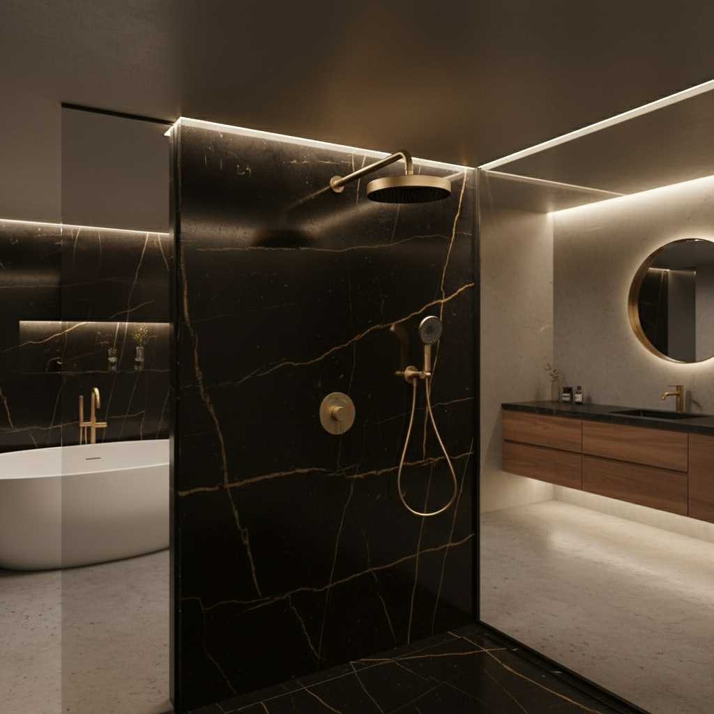 Ensemble de douche à effet pluie encastré Amalia - Or brossé