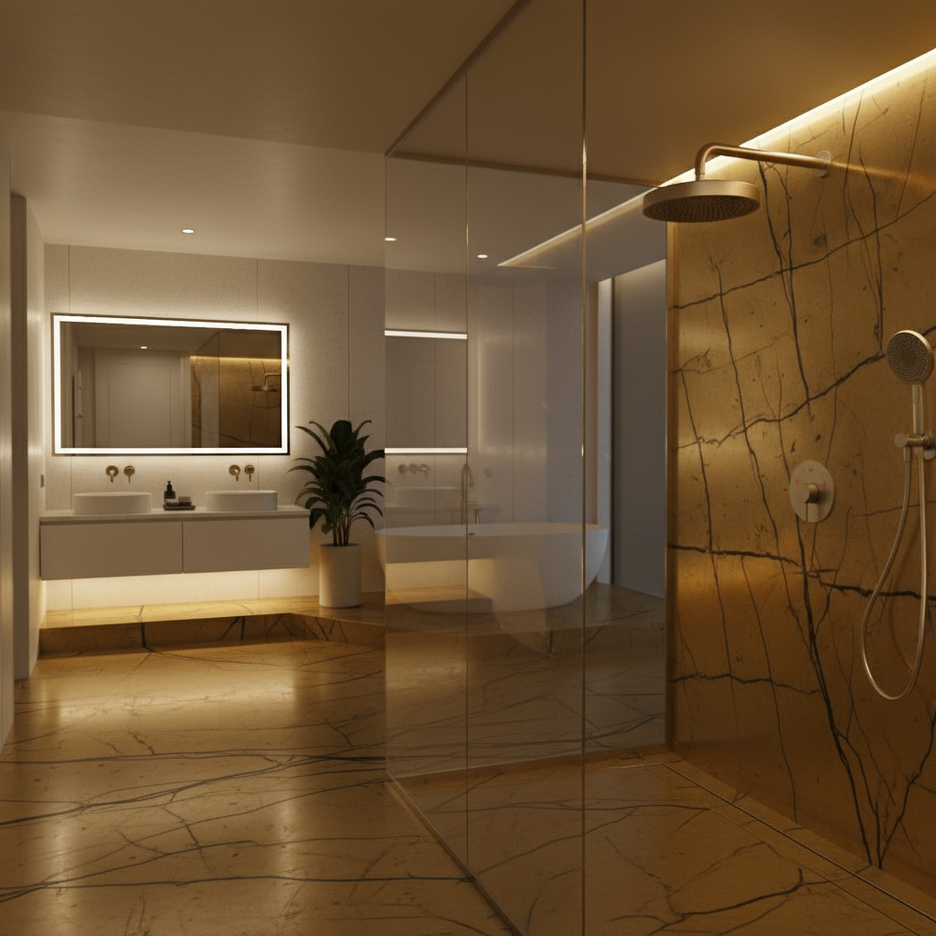 Ensemble de douche à effet pluie encastré Amalia - Or brossé