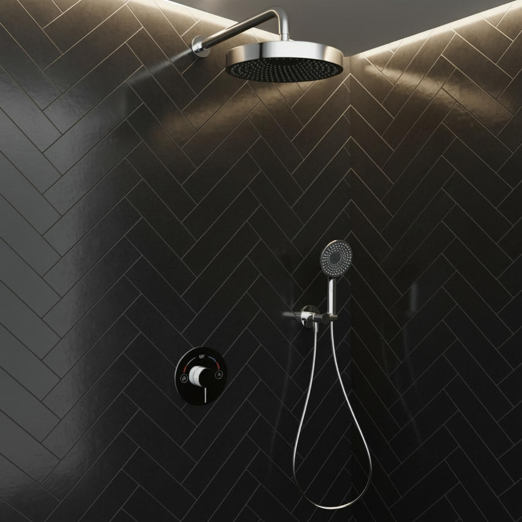 Ensemble de douche à effet pluie encastré Amalia - Chrome