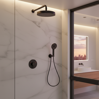 Ensemble de douche à effet pluie encastré Amalia - Noir mat