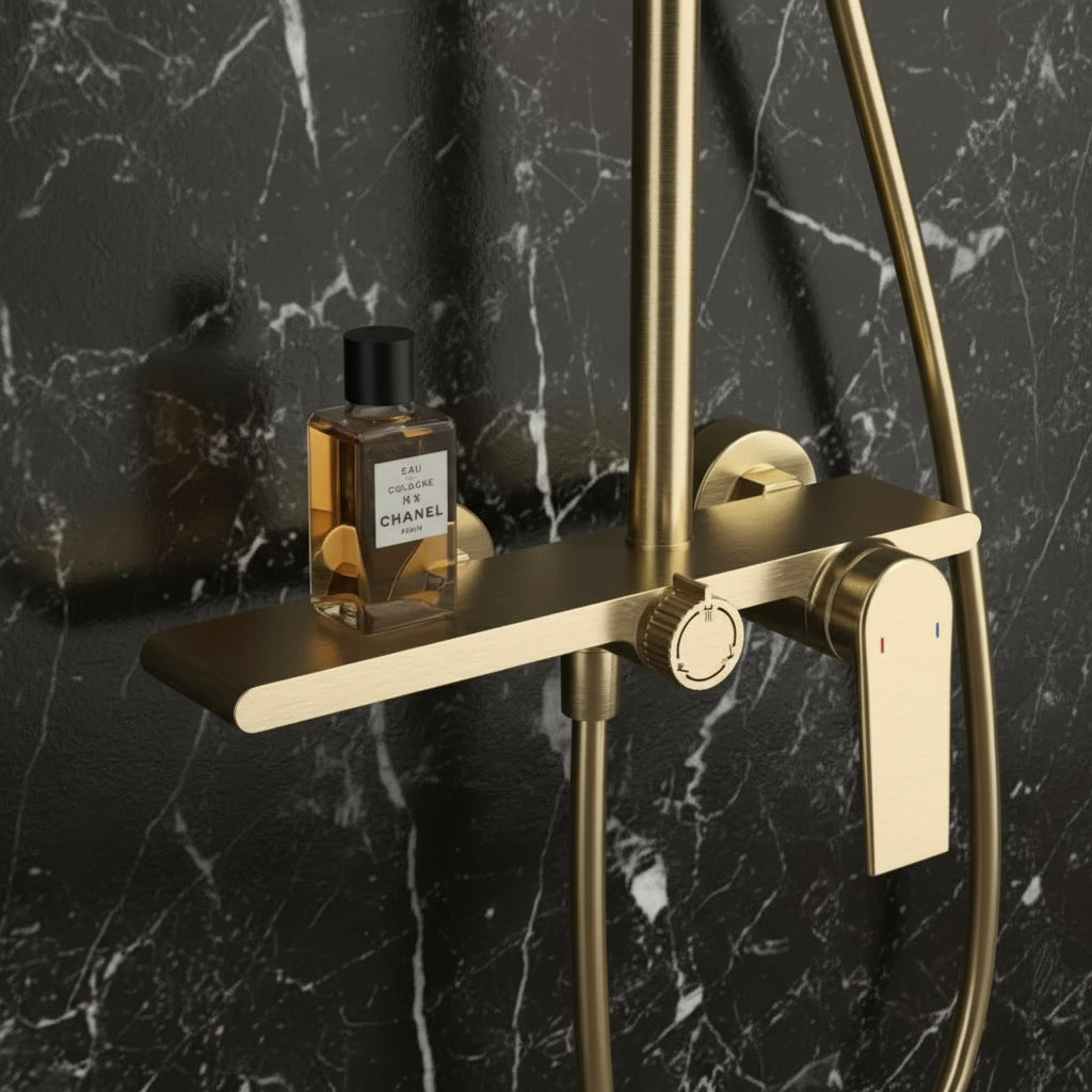 Opbouw regendoucheset Cynthia - Brushed gold - 130 × 35 × 25 cm