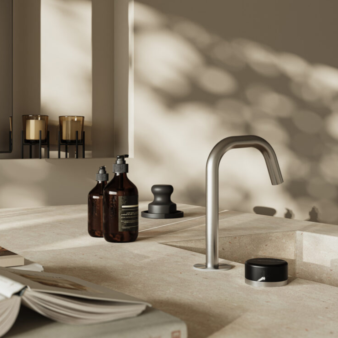 Inbouw Wastafelkraan Sorrento – Marquina Black – 2-Gats – Rechte (edge) uitloop – Matte black