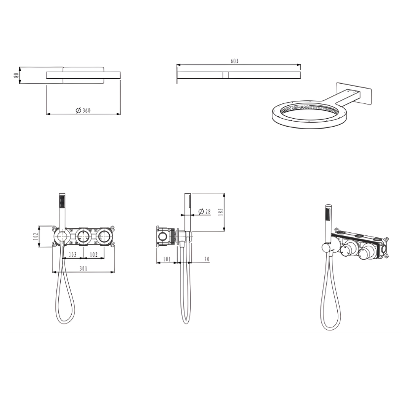 Thermostatische Inbouw Regendoucheset Marino – Digitale Regeling - Waterval & Staafhanddouche – Brushed Gold